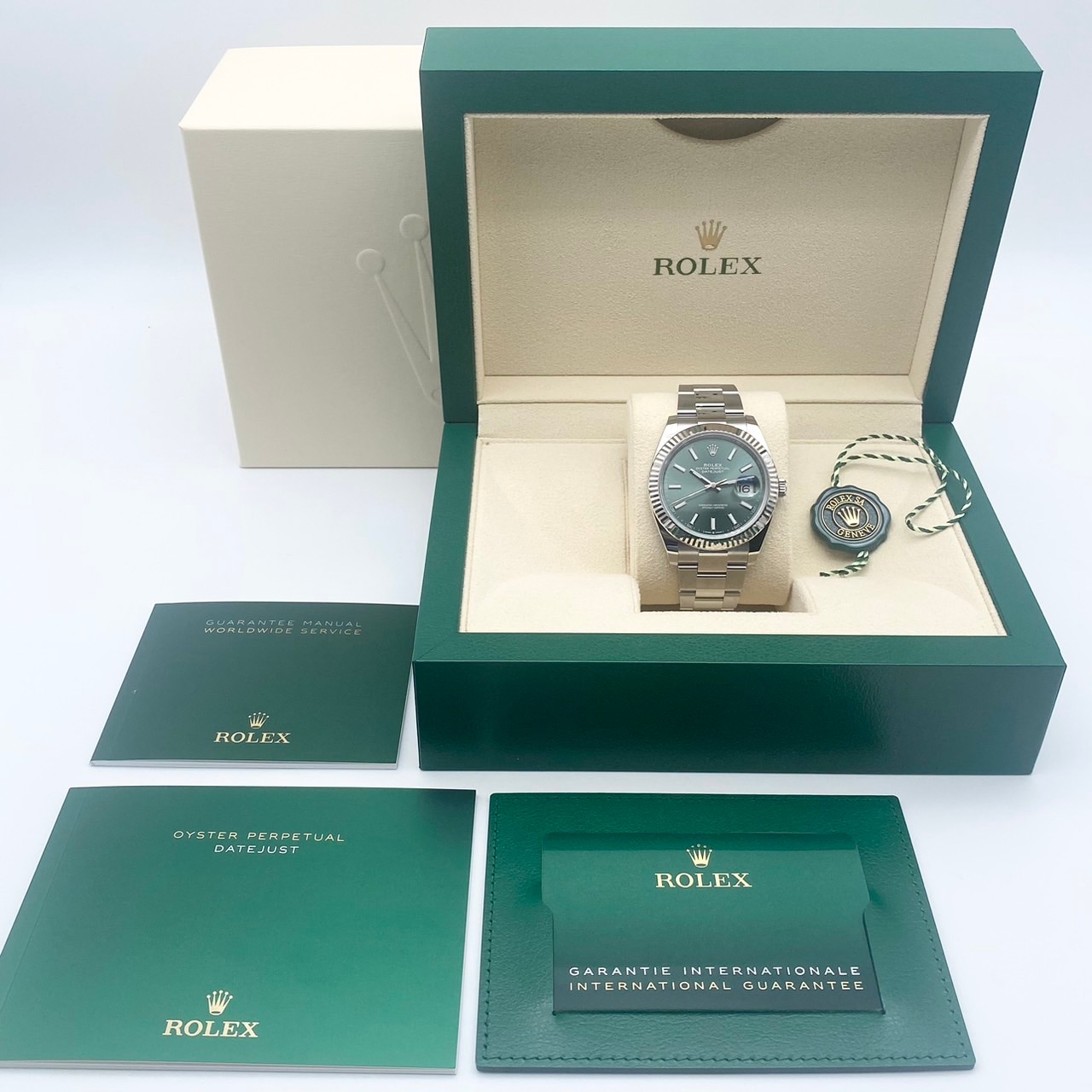 難ありROLEX ロレックス 空き箱オイスターデイトジャストメンズスポーツモデル ロレックス デイトジャスト 126334 ミントグリーン オイスターブレス