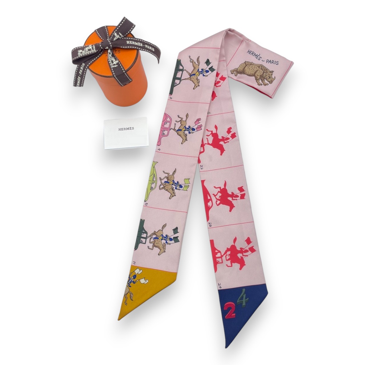 エルメス ツイリー パラード/Parade ローズパール・マリン シルク100％