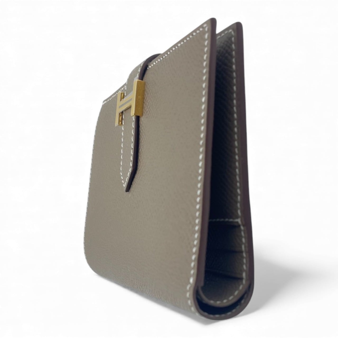 エルメス べアンコンパクト エトゥープ エプソン ゴールド金具 K刻印