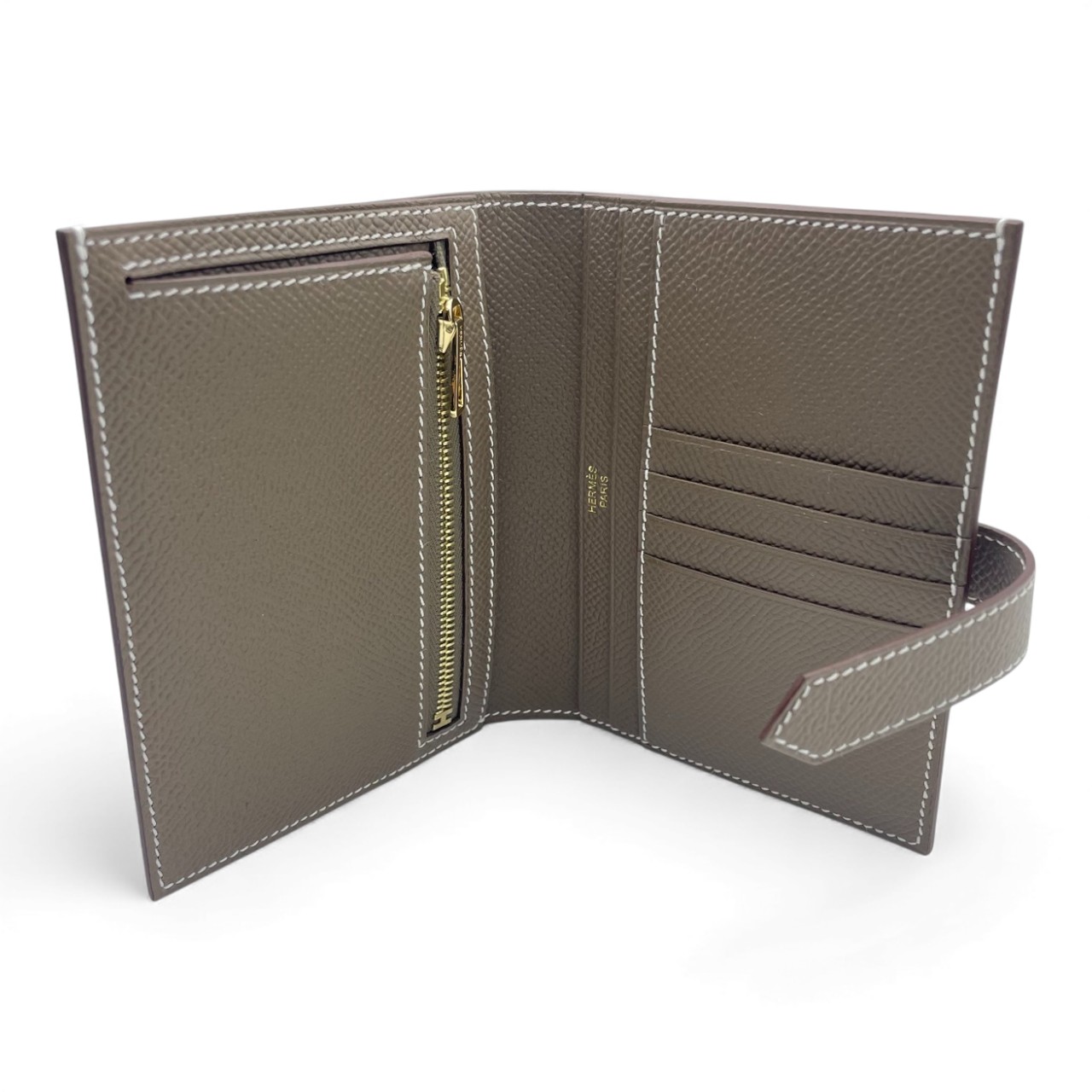 エルメス べアンコンパクト エトゥープ エプソン ゴールド金具 K刻印