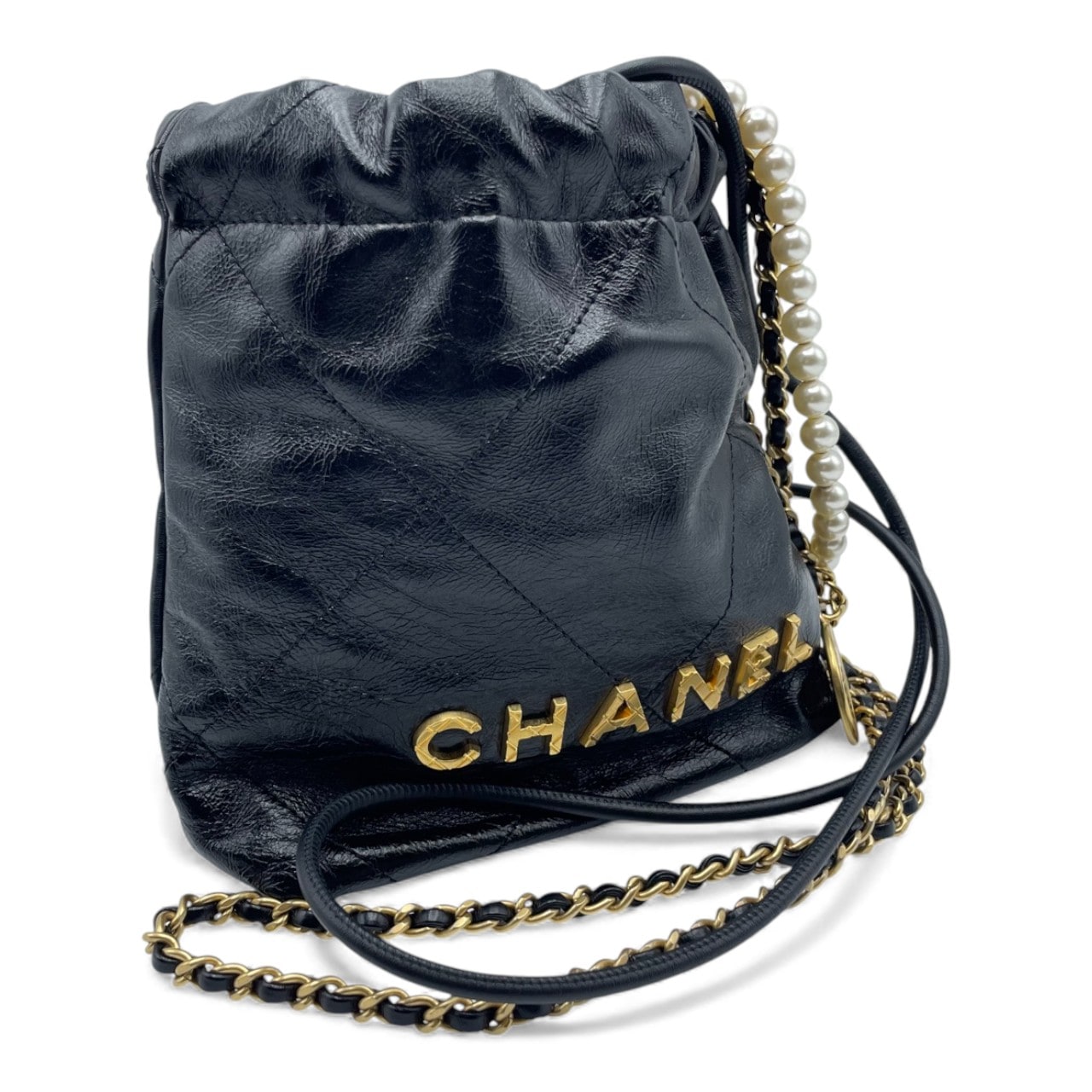 シャネル CHANEL22 W17.5 ブラック シャイニーカーフスキン ゴールド金具
