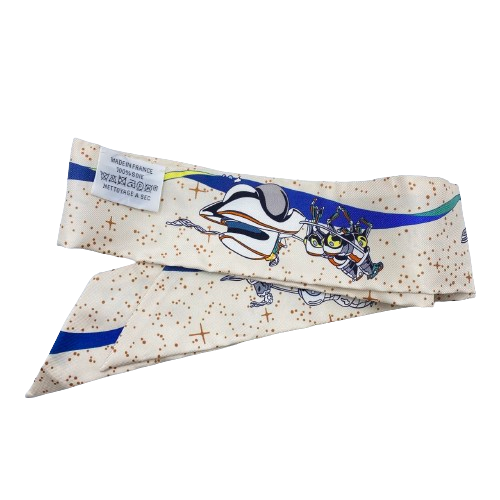 HERMES ツイリー SPACE DERBY HERMES Space Derby Scarf 90, 100% Silk, Bleu Ciel Rose Vert