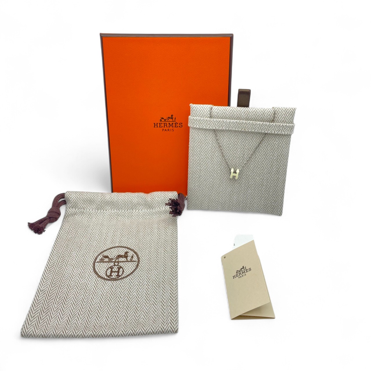 エルメス ポップH ミニ ネックレス アイボリー/メタル シルバー金具