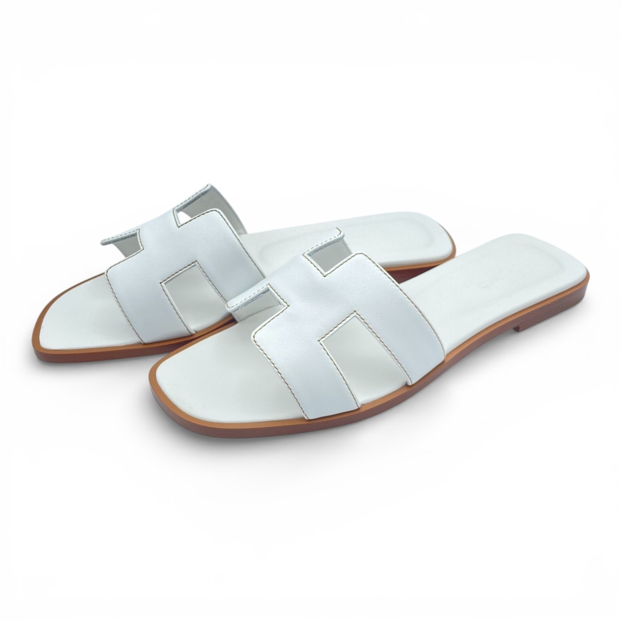 エルメス オラン サンダル 37 ブラン ボックスカーフ 23cm - ブランド