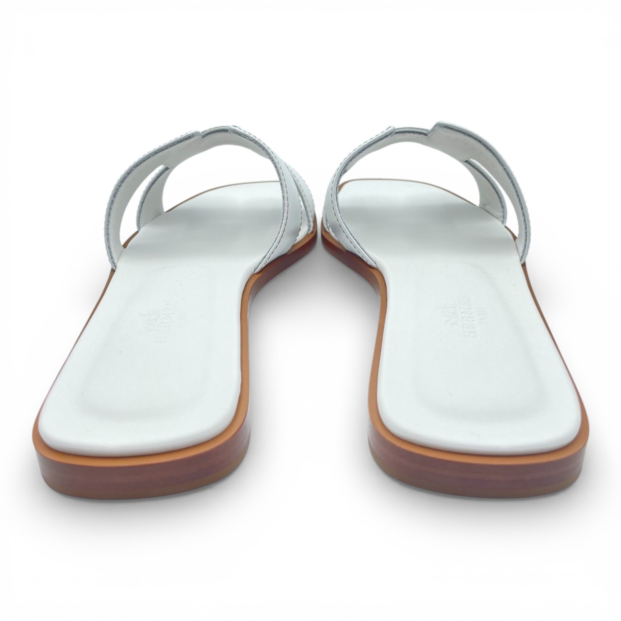 エルメス オラン サンダル 37 ブラン ボックスカーフ 23cm - ブランド