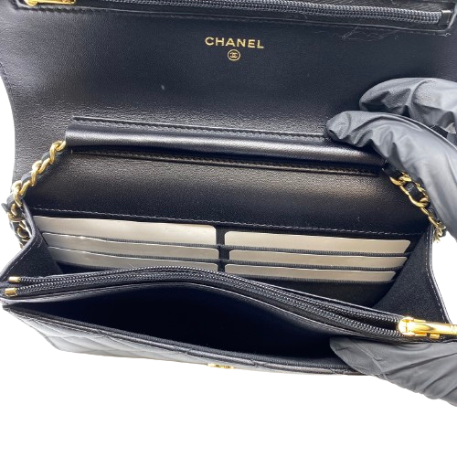 シャネル チェーンウォレット モナコシリーズ ブラックラムスキン AP3076