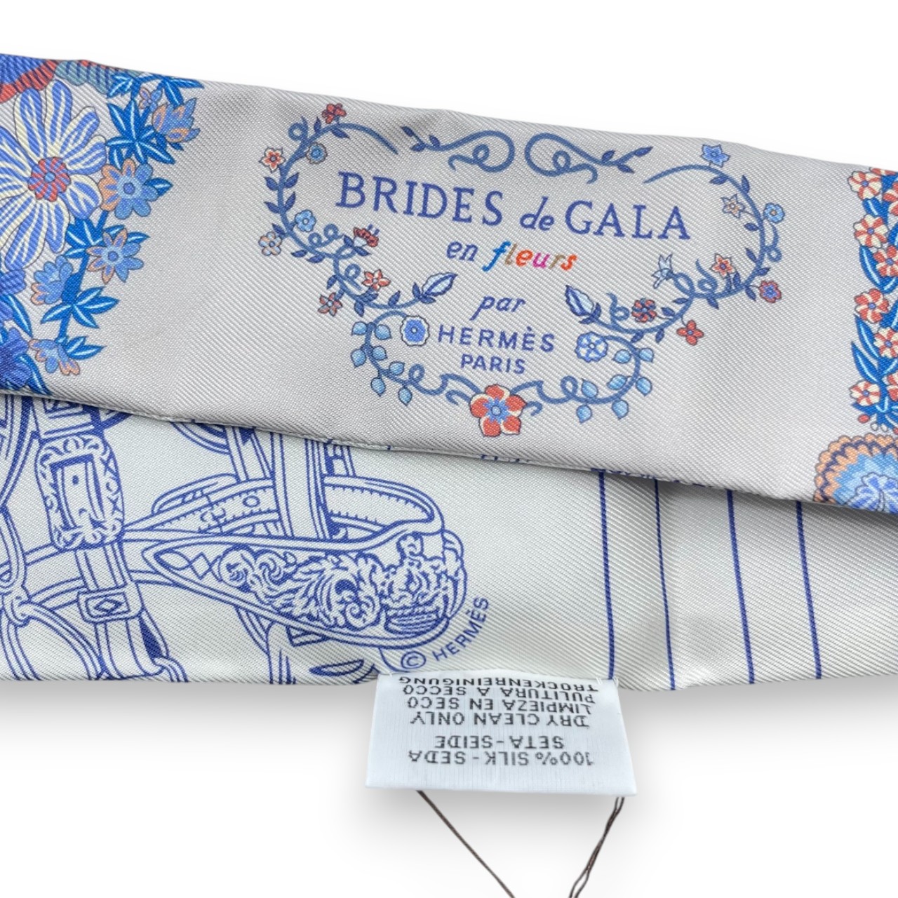 エルメス ツイリー BRIDES DE GALA EN FLEURS グリペール/ブルージーン/ブラン シルク100％