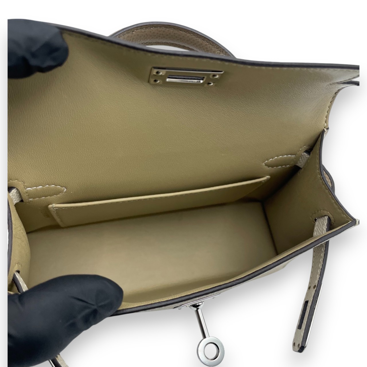 エルメス ミニケリー トレンチ/ナタ/エトゥープ エプソン シルバー金具 K刻印