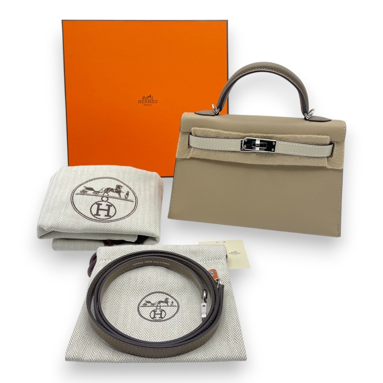 エルメス ミニケリー トレンチ/ナタ/エトゥープ エプソン シルバー金具