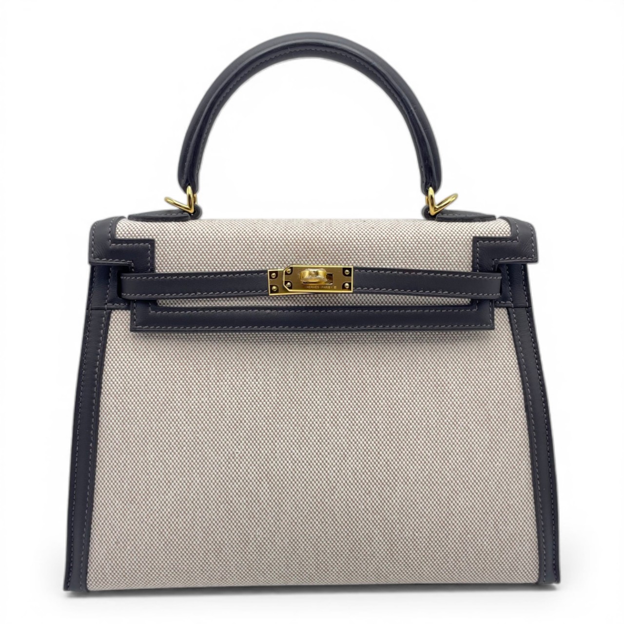 【現金特価】エルメス ケリー 25 べブラン トワルアッシュ/スイフト ゴールド金具 K刻印