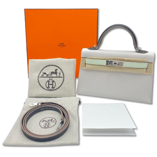 エルメス ミニケリー グリペール/グラファイト/ヴェールフィズ エプソン シルバー金具 B刻印