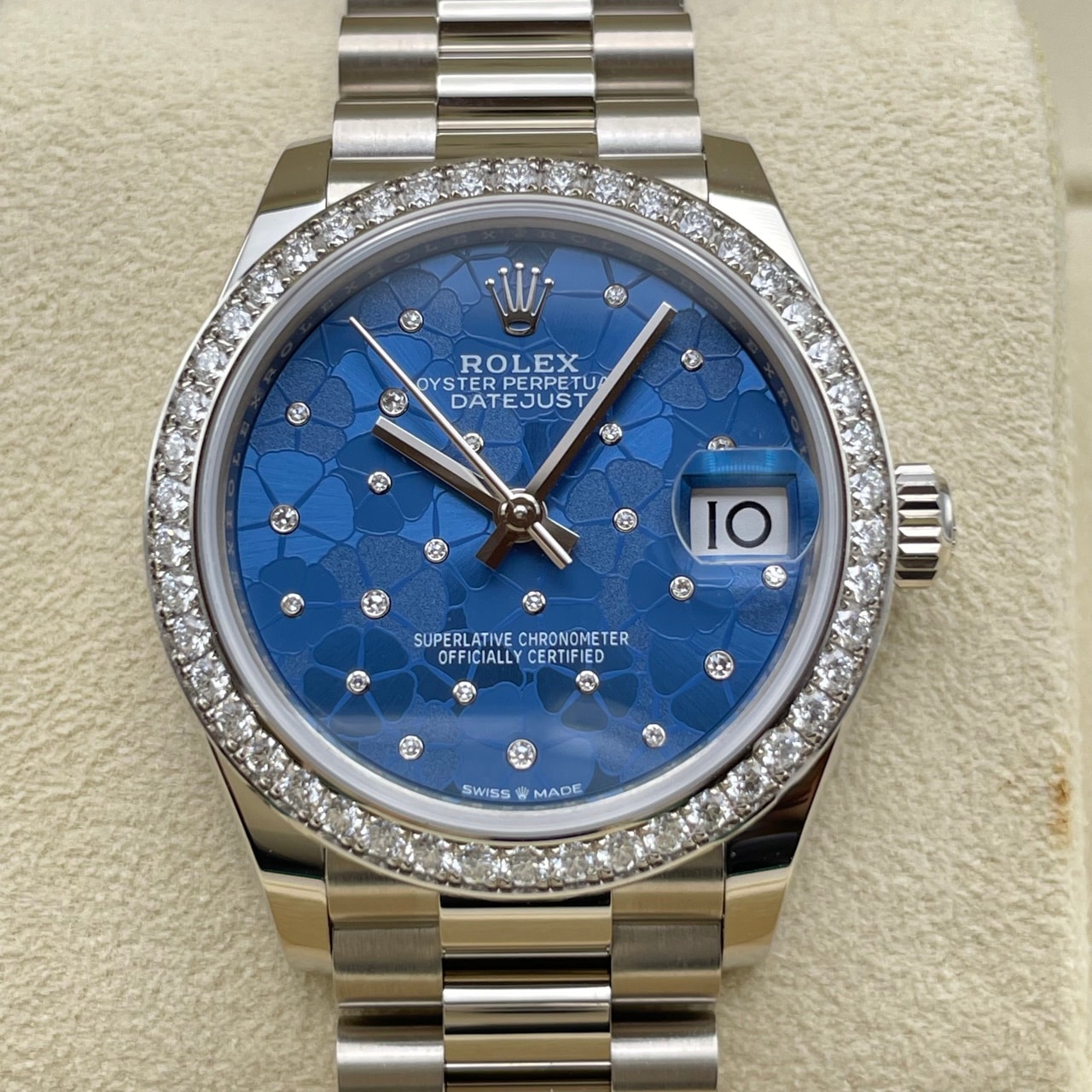 ロレックス デイトジャスト 278289RBR アズーロブルー/フローラルモチーフ ホワイトゴールド プレジデント 31mm