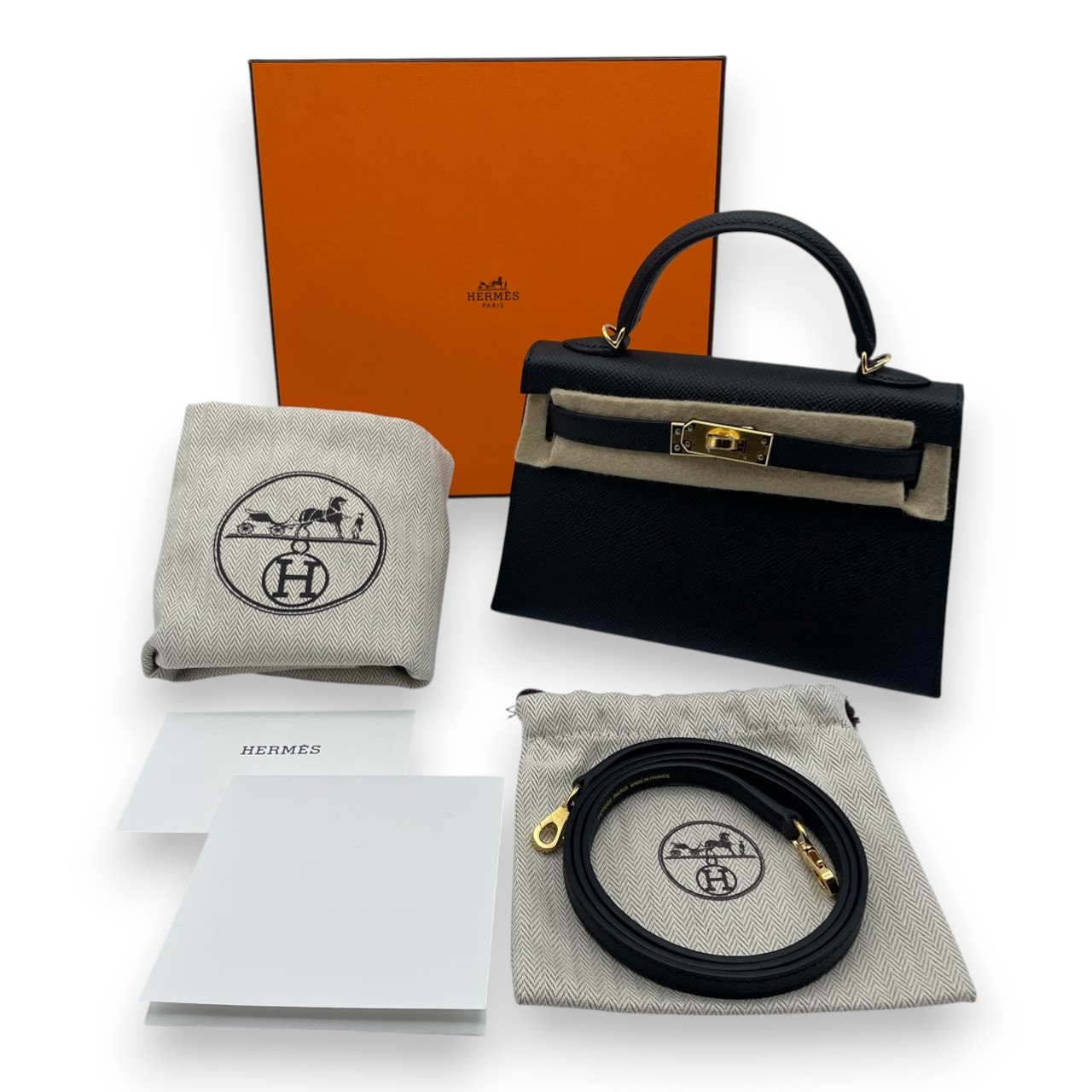 エルメス ミニケリー ノワール エプソン ゴールド金具 W刻印