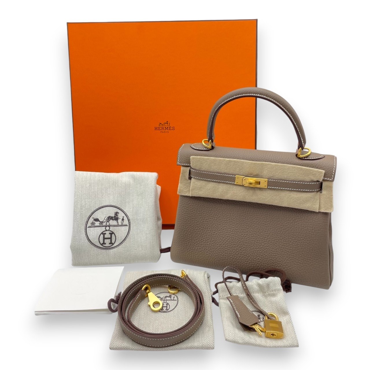 エルメス ケリー 25 エトゥープ トゴ マットゴールド金具 K刻印