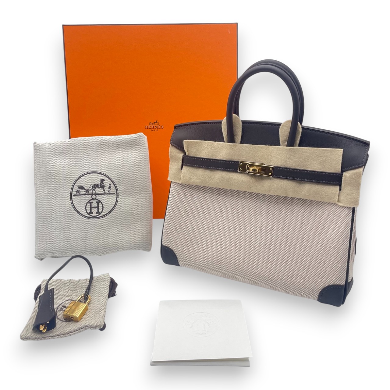 エルメス バーキン 25 べブラン/エクリュ スイフト/トワルアッシュ ゴールド金具 K刻印