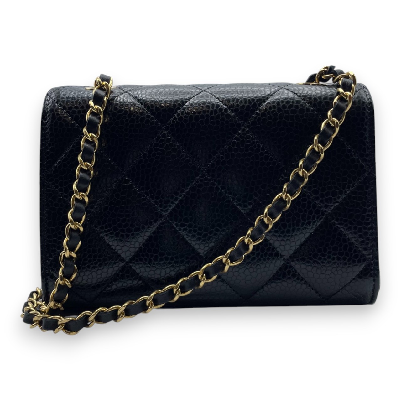 シャネル ミニ フラップバッグ 19 ブラック キャビアスキン ゴールド