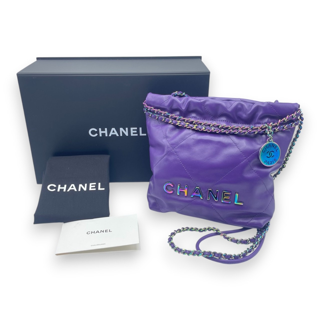 シャネル CHANEL22 ミニ ハンドバッグ パープル シャイニーカーフ