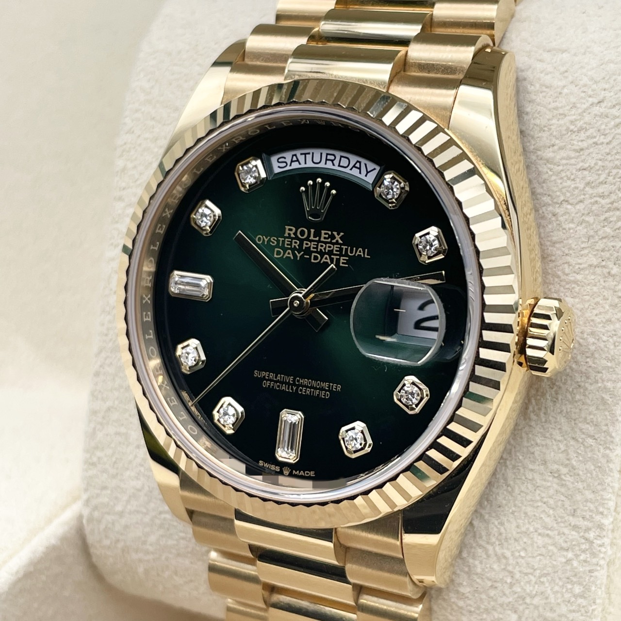 ロレックス デイデイト 128238A グリーンオンブレ 10Pダイヤ プレジデントブレスレット 36mm