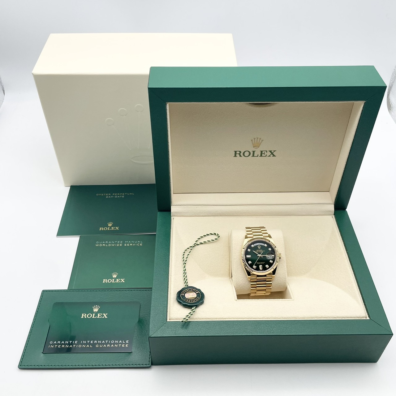ロレックス デイデイト 128238A グリーンオンブレ 10Pダイヤ プレジデントブレスレット 36mm