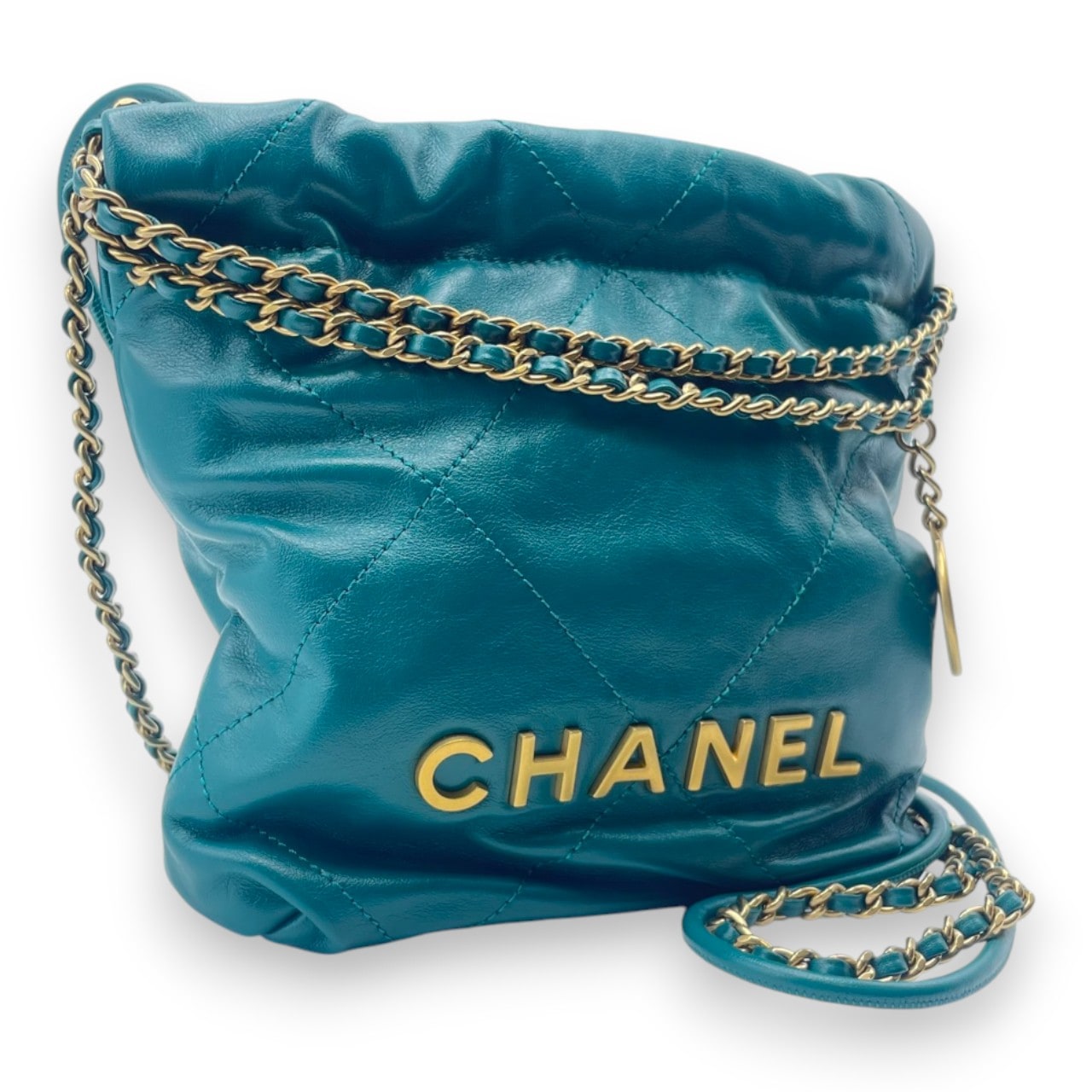 シャネル CHANEL22 ミニ ハンドバッグ グリーン シャイニーカーフスキン ゴールド金具