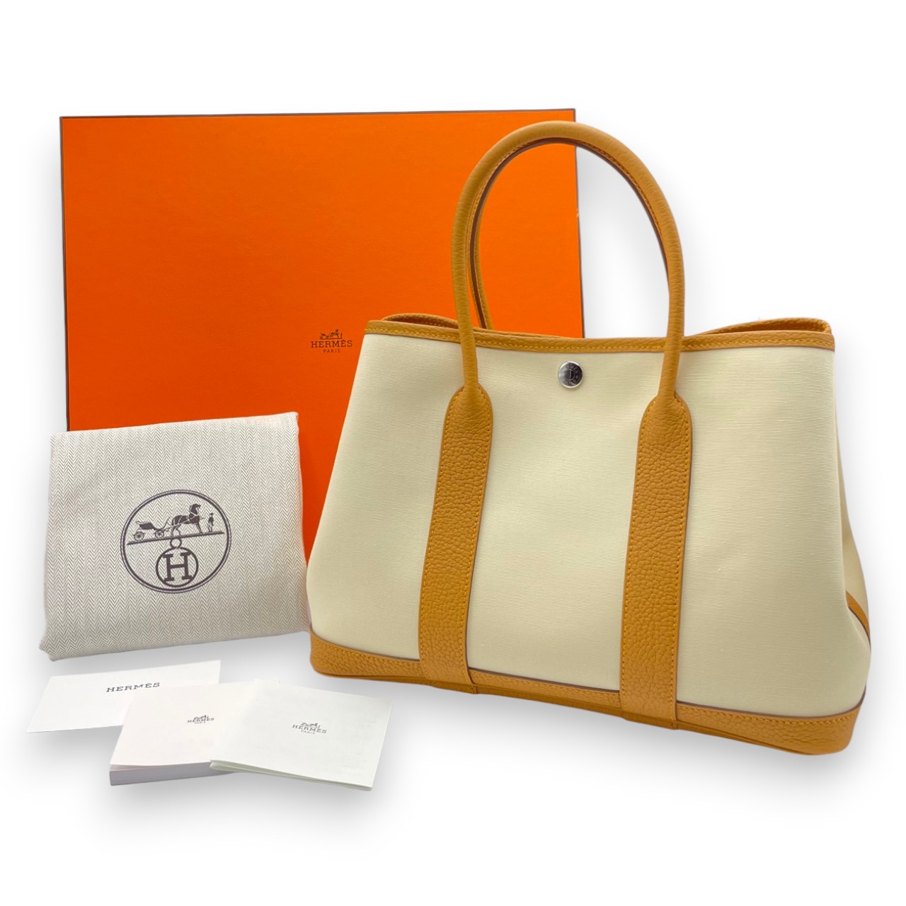 エルメス ガーデンパーティ TPM バニラ/ナチュラルサブレ トワルオフィシエ/ネゴンダ シルバー金具 W刻印