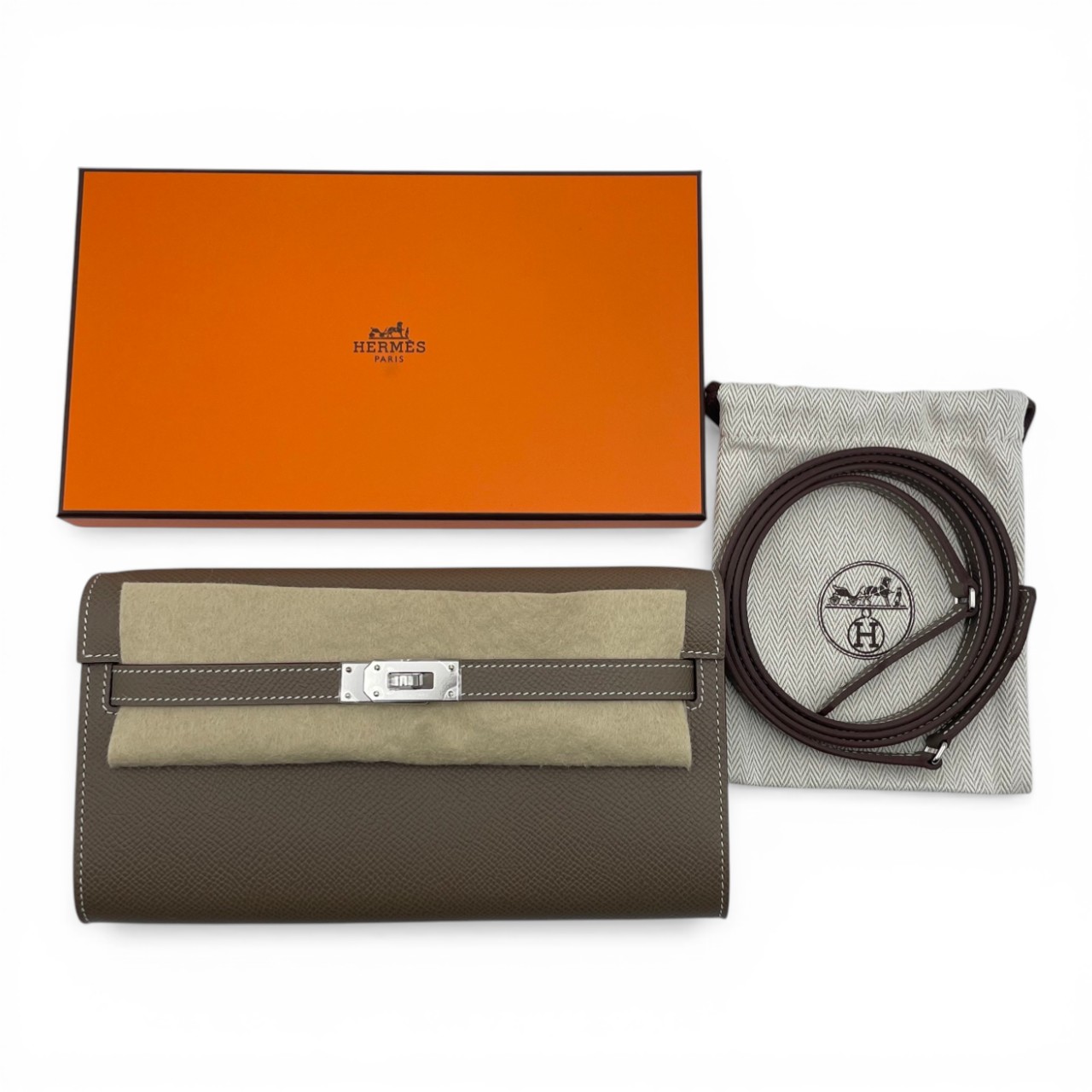 エルメス ケリートゥーゴー エトゥープ エプソン シルバー金具 K刻印