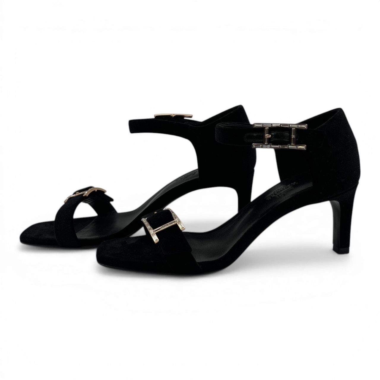 エルメス ジュディ70 サンダル 36.5 ノワール  ベルベット ローズゴールド金具 23cm