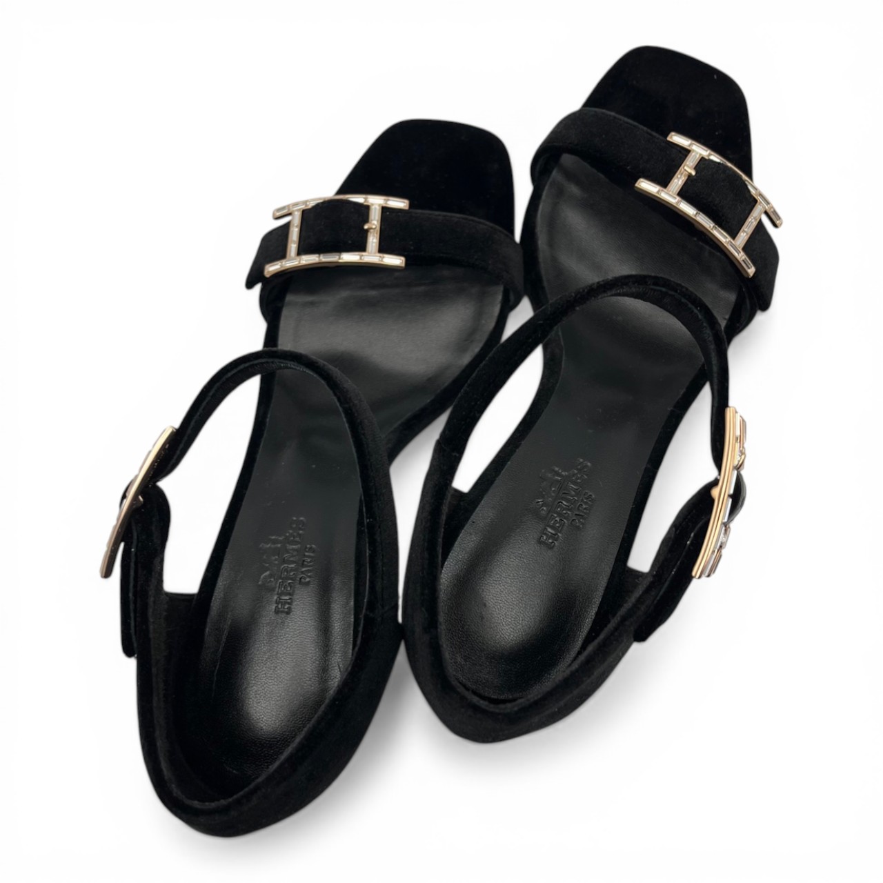 エルメス ジュディ70 サンダル 36.5 ノワール  ベルベット ローズゴールド金具 23cm