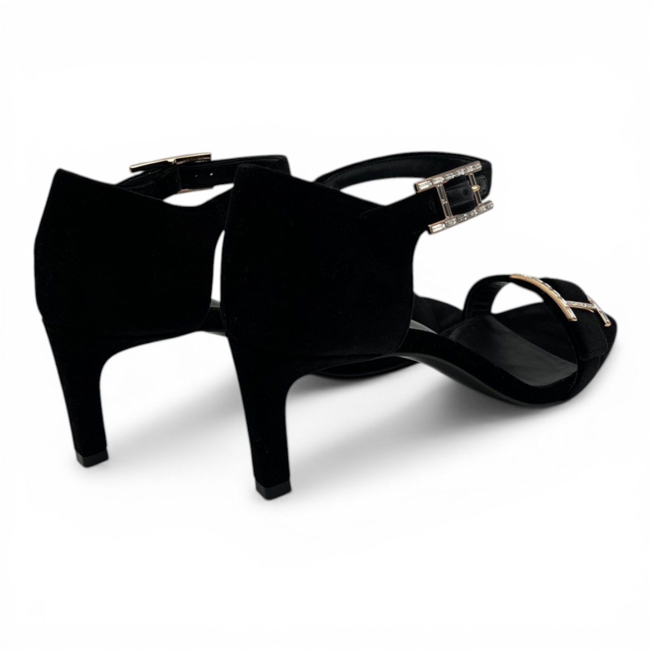 エルメス ジュディ70 サンダル 36.5 ノワール  ベルベット ローズゴールド金具 23cm