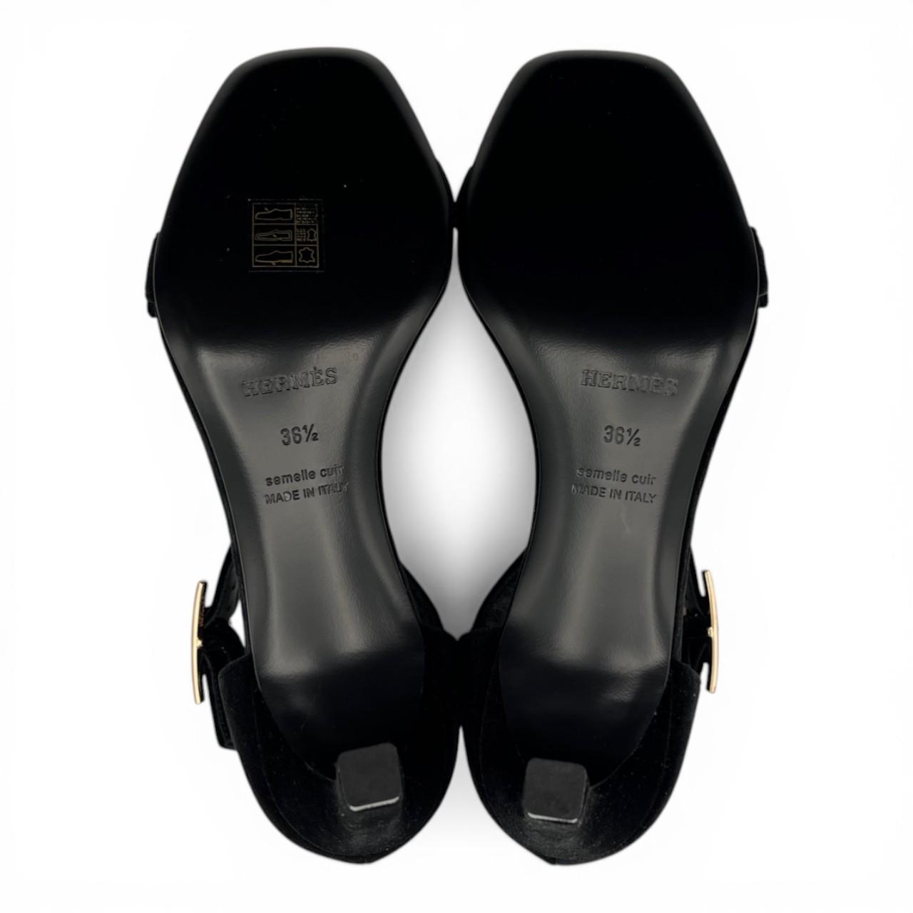 エルメス ジュディ70 サンダル 36.5 ノワール  ベルベット ローズゴールド金具 23cm