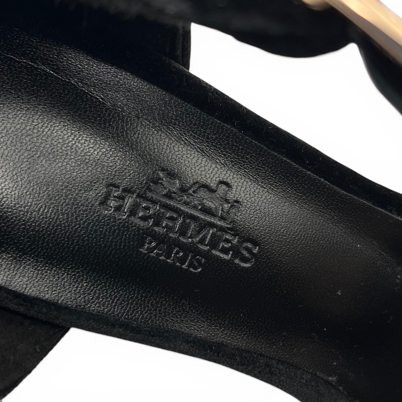 エルメス ジュディ70 サンダル 36.5 ノワール  ベルベット ローズゴールド金具 23cm