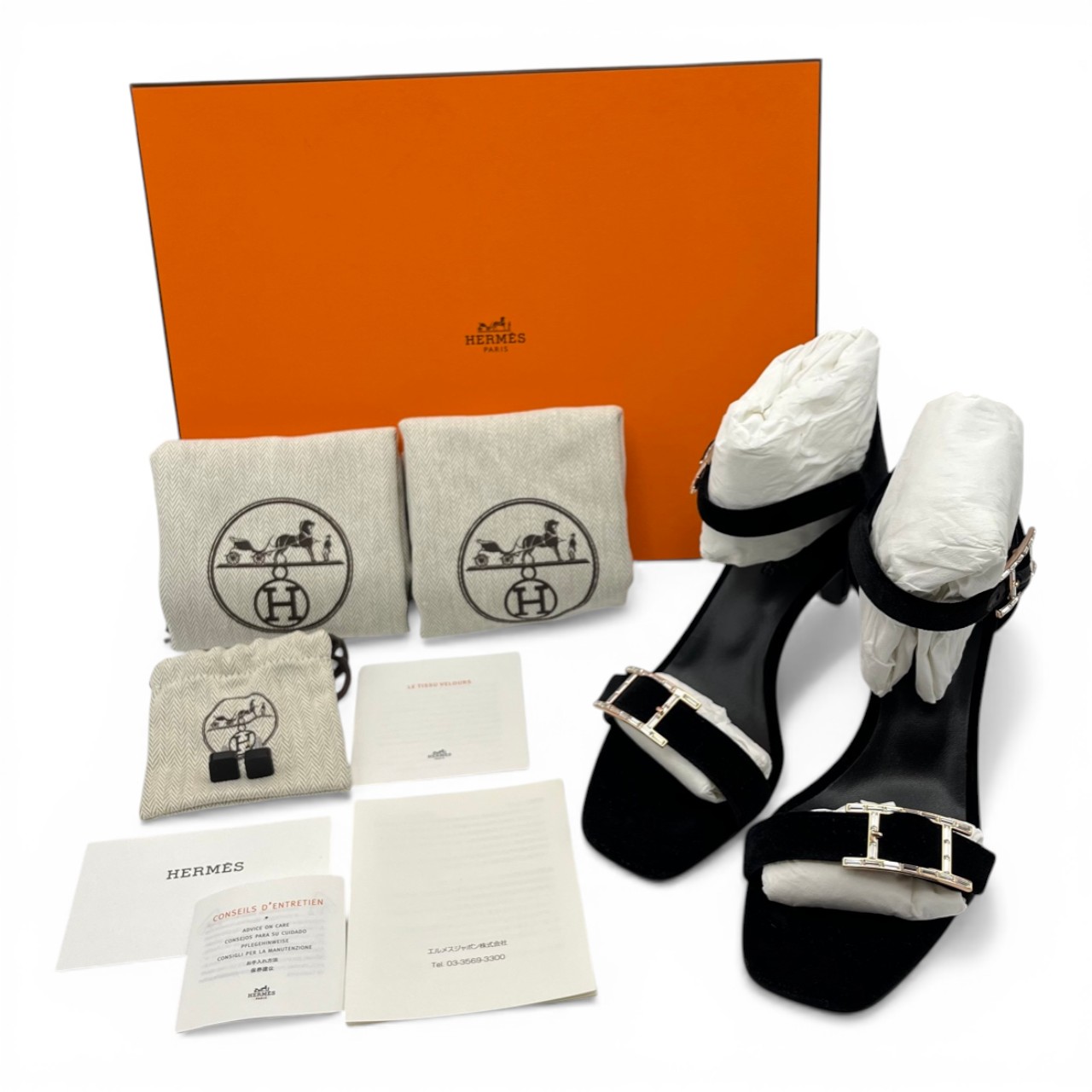 エルメス ジュディ70 サンダル 36.5 ノワール  ベルベット ローズゴールド金具 23cm