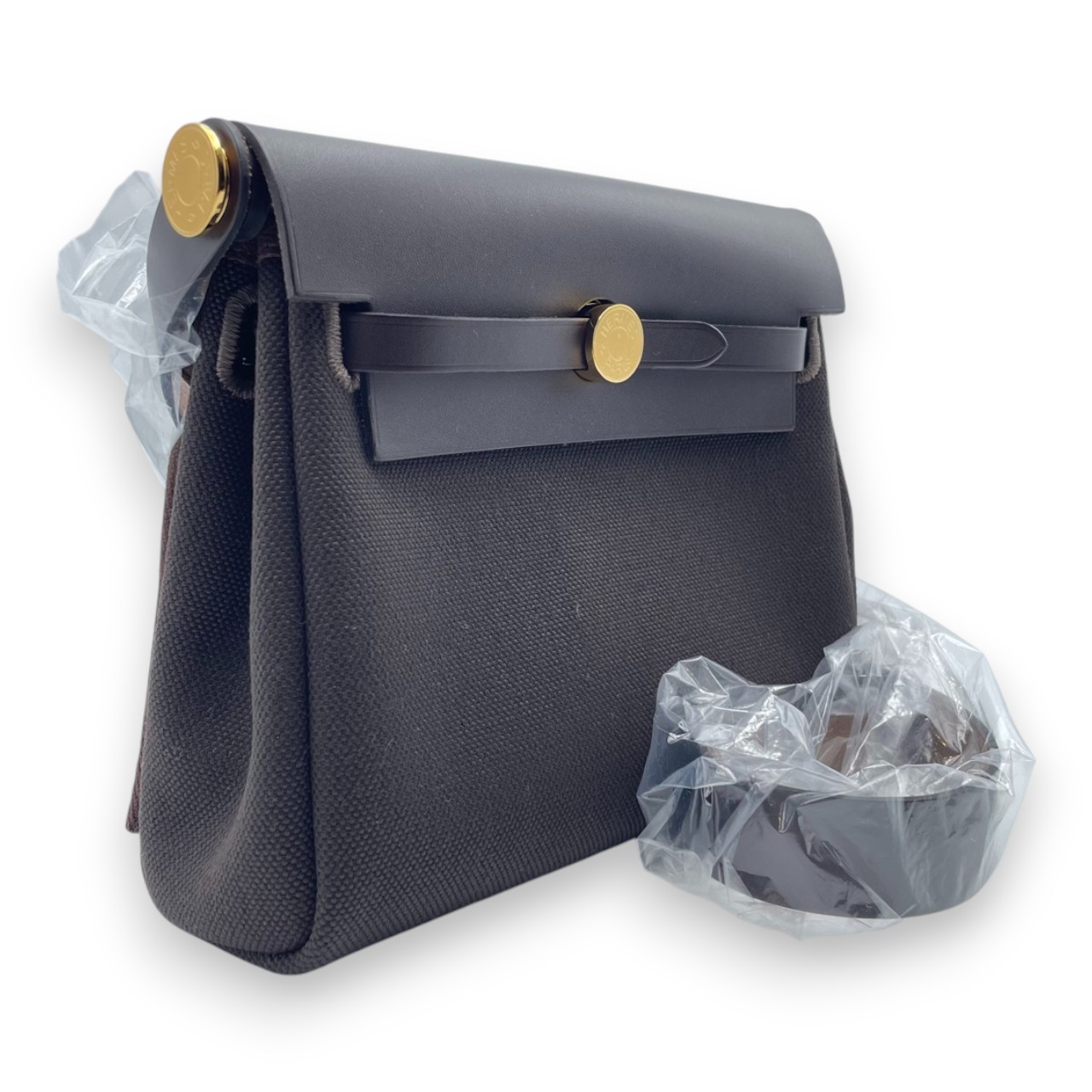 エルメス エールバッグ ジップ ミニ 20 エベンヌ トワルミリタリー/ヴァッシュハンター ゴールド金具 K刻印