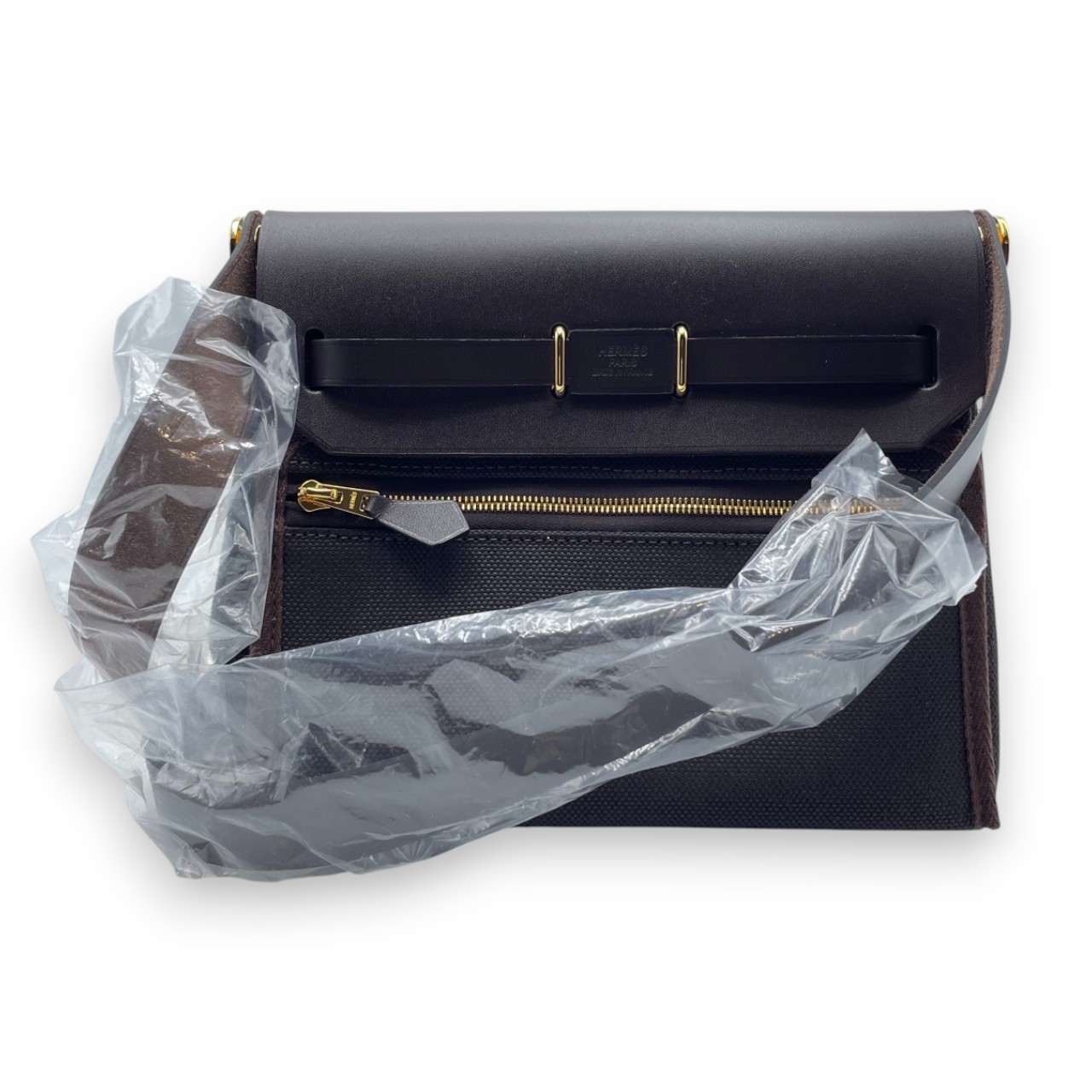 エルメス エールバッグ ジップ ミニ 20 エベンヌ トワルミリタリー/ヴァッシュハンター ゴールド金具 K刻印