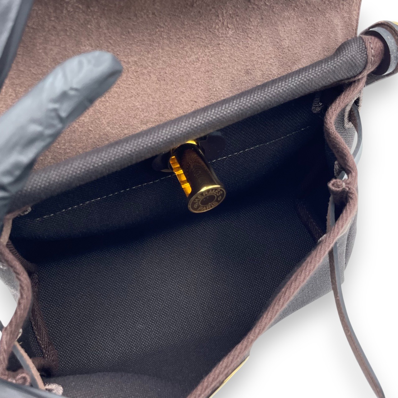 エルメス エールバッグ ジップ ミニ 20 エベンヌ トワルミリタリー/ヴァッシュハンター ゴールド金具 K刻印