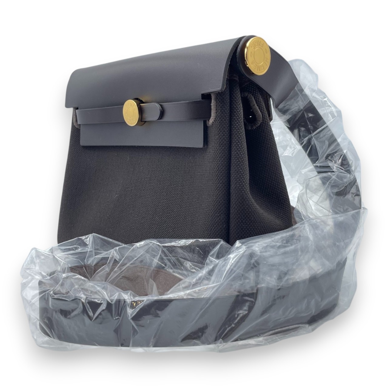 エルメス エールバッグ ジップ ミニ 20 エベンヌ トワルミリタリー/ヴァッシュハンター ゴールド金具 K刻印