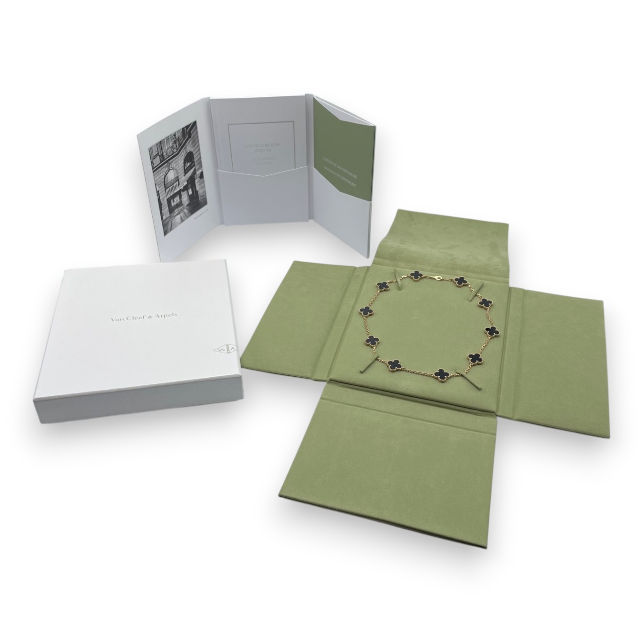 ヴァンクリーフ＆アーペル ヴィンテージアルハンブラ 10P ネックレス VCARA42700 オニキス イエローゴールド