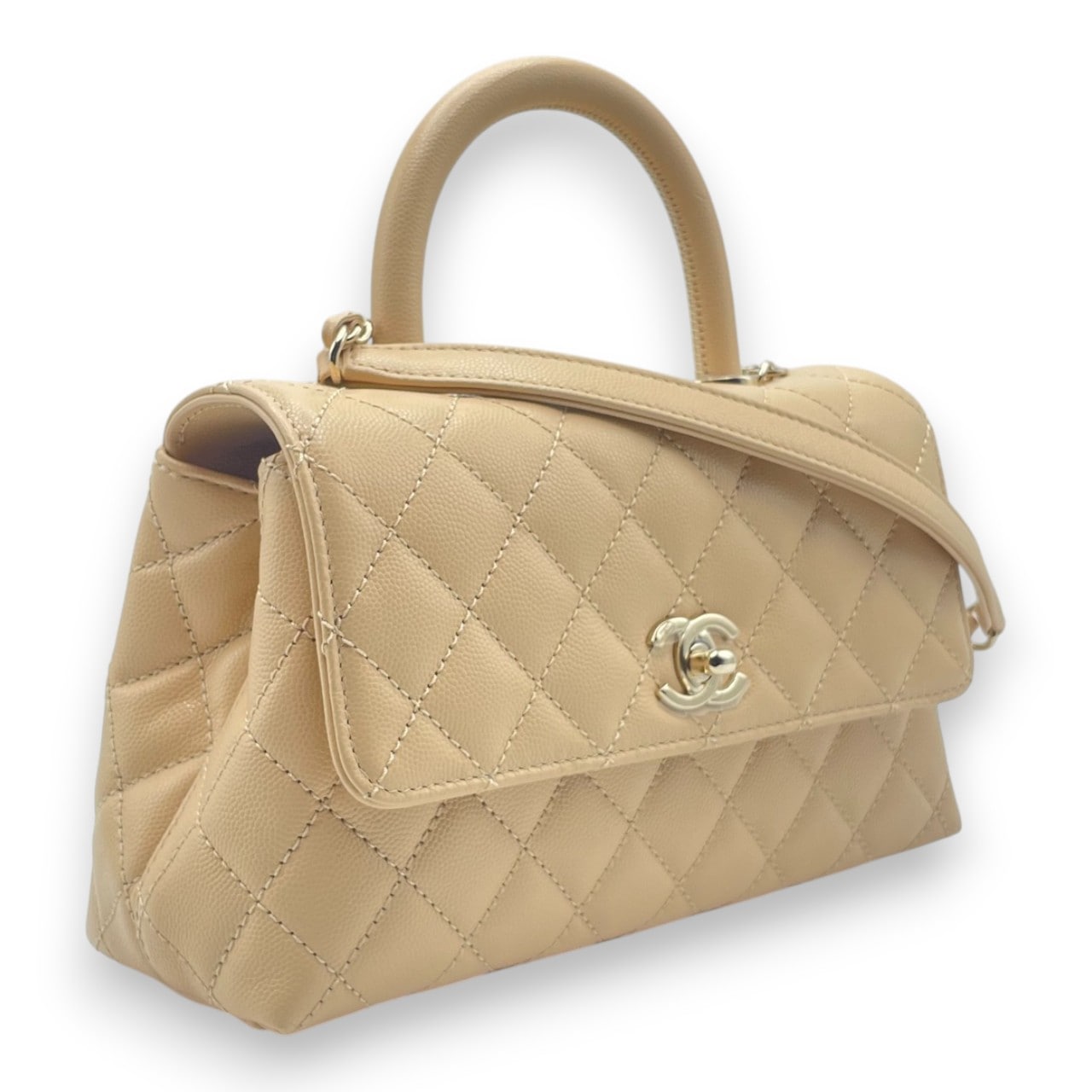 シャネル ココハンドル W24 ベージュ キャビアスキン ゴールド金具
