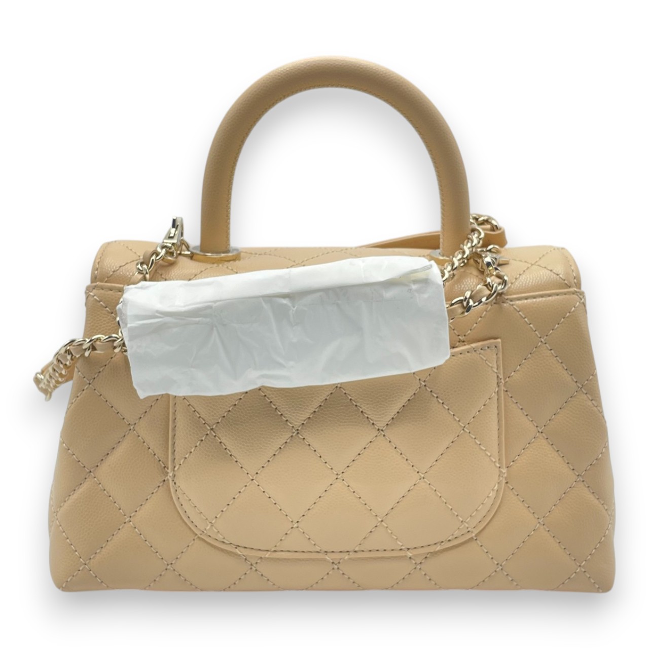 シャネル ココハンドル W24 ベージュ キャビアスキン ゴールド金具