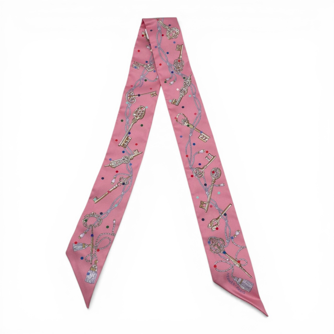 エルメス ツイリー レ・クレ・ア・ポア ピンク シルク100%