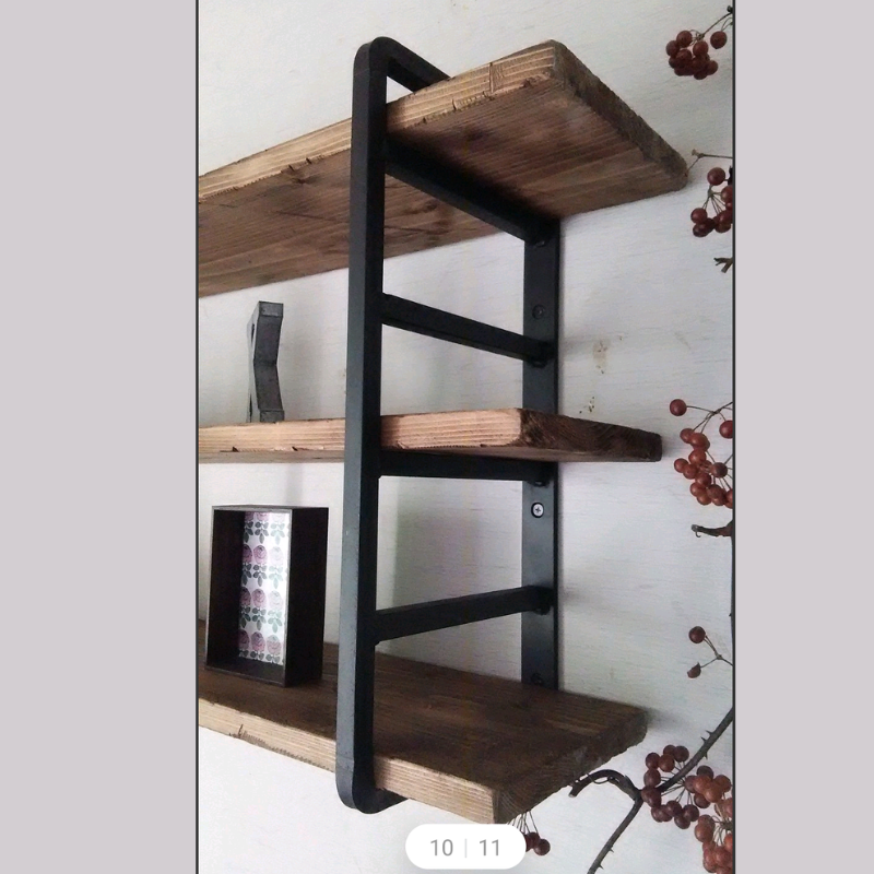 角材15ミリ使用アイアン製 シェルフ+棚板3枚セット品 長さ変更可能