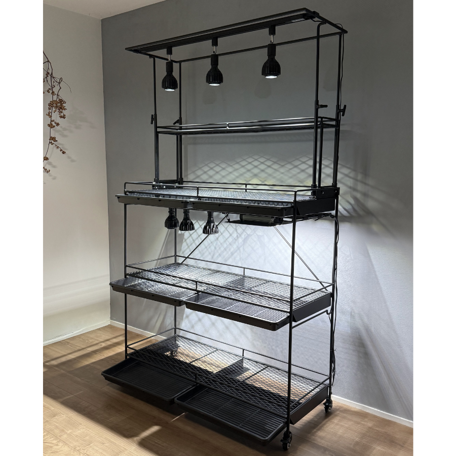 全段水受けトレー付き植物棚 ライティングレール ボタニカルシェルフ