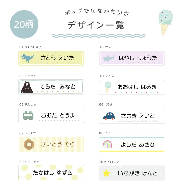 【絵柄タイプ】耐水耐熱・アイロン不要 お名前シール