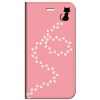 iPhone 手帳型ケース 黒ネコと足跡-ピンクB【 SE2 11 X 8 他各機種対応】 フラップなし スタンド クロネコ 足跡 ドット st47|iPhone対応|スマホ対応手帳型ケース