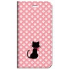 iPhone 手帳型ケース 黒ネコと足跡-ピンクD【 SE2 11 X 8 他各機種対応】 フラップなし スタンド クロネコ 足跡 ドット st47|iPhone対応|スマホ対応手帳型ケース