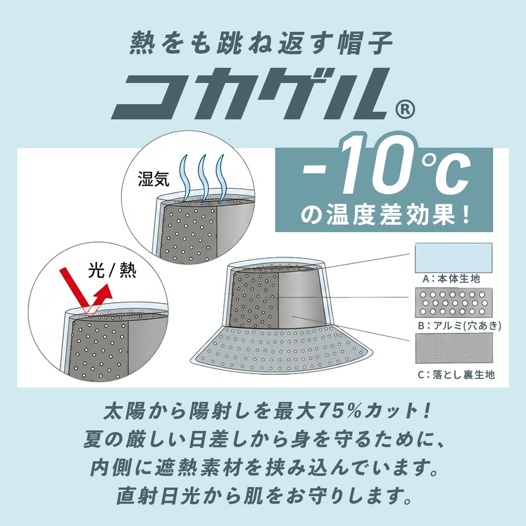 コカゲル （UV100％カット）ロングケープアドベンチャー つば広ハット/帽子/熱中症対策/紫外線対策/日焼け対策