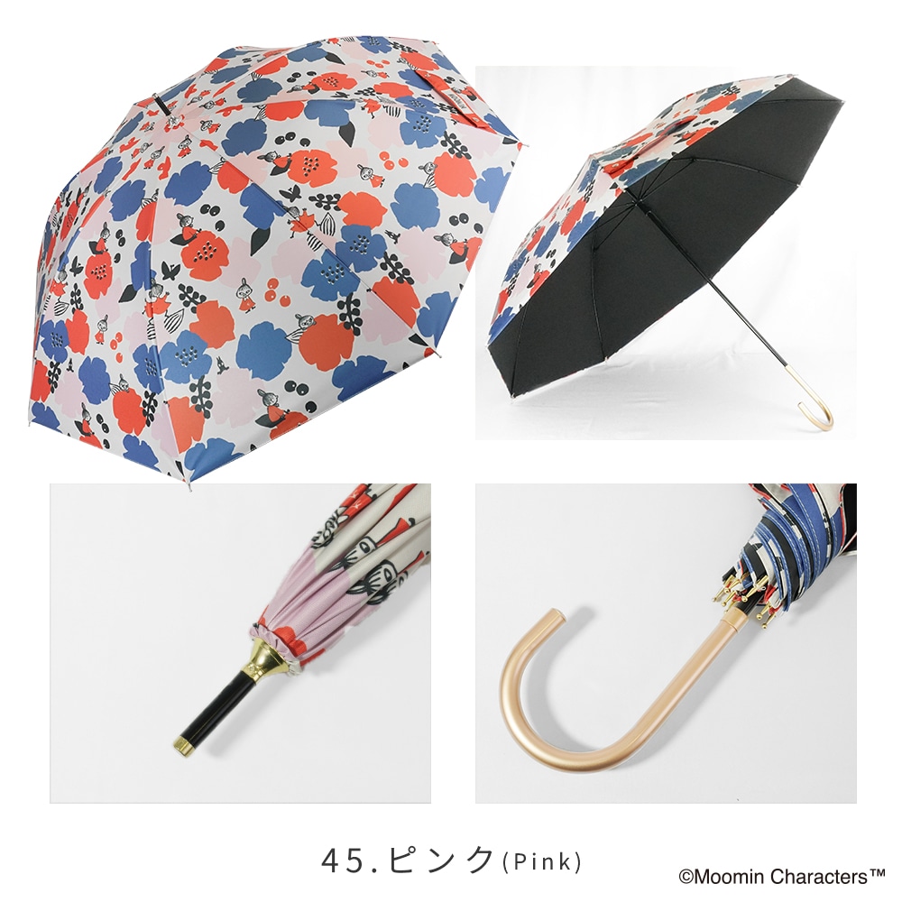 【2025新作】【ムーミンコラボ】100％完全遮光 日傘/雨傘/晴雨兼用傘 ブラックコーティング ショート傘 花とリトルミイ 親骨50cm