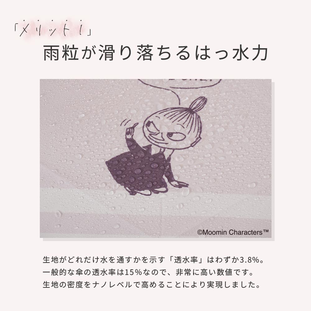 【2025新作】【ムーミンコラボ】雨晴兼用 軽量 ポンジー生地 折りたたみ傘  ボーダーリトルミイ 撥水加工 雨傘 親骨50cm Moomin