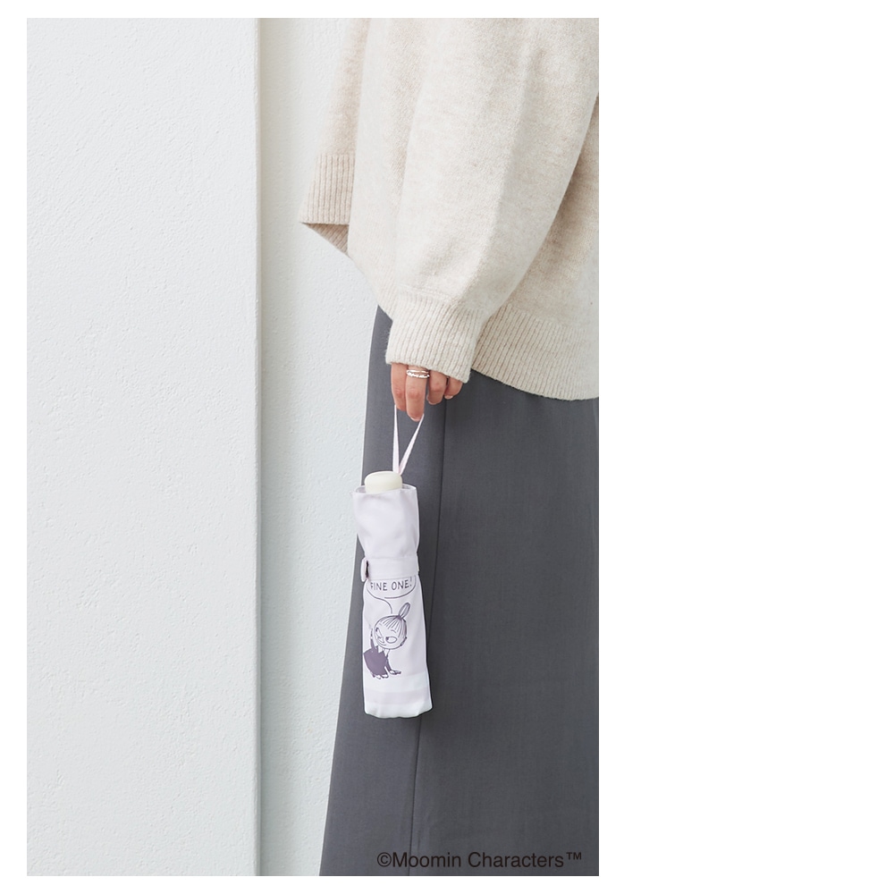 【2025新作】【ムーミンコラボ】雨晴兼用 軽量 ポンジー生地 折りたたみ傘  ボーダーリトルミイ 撥水加工 雨傘 親骨50cm Moomin