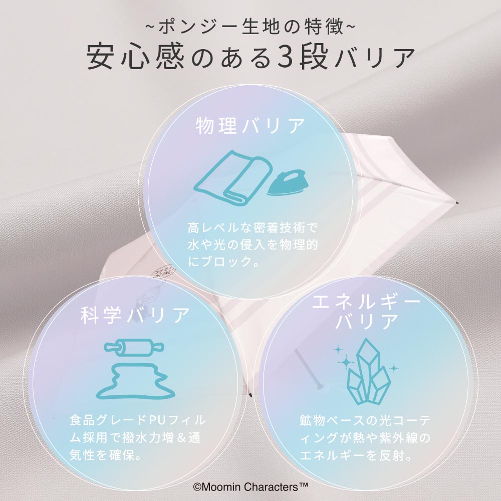 【2025新作】【ムーミンコラボ】雨晴兼用 軽量 ポンジー生地 折りたたみ傘  ボーダーリトルミイ 撥水加工 雨傘 親骨50cm Moomin